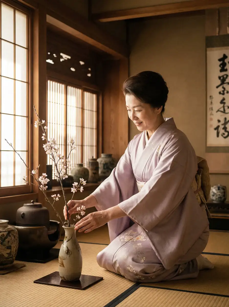 一位优雅的 《51视频》51视频最新更新_全网独家51视频大全 在和室中插花